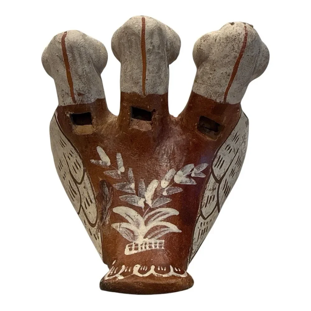 Vintage Peruvian Pottery‎ Bird Whistle Vintage 3 Birds Folk Art Figurine Redware